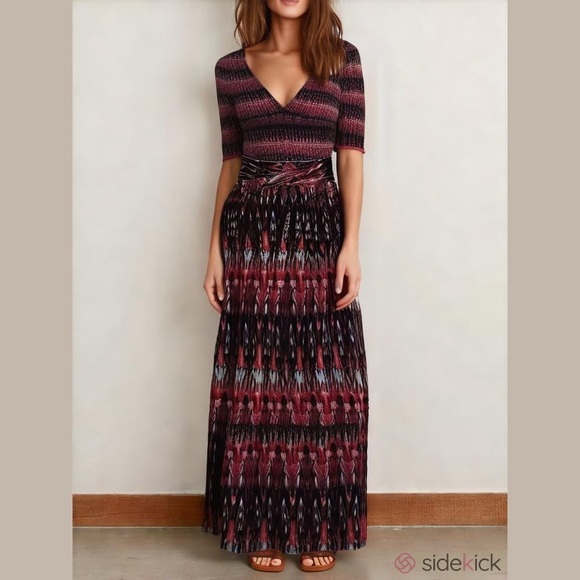 Belle Gray Dresses & Skirts - Belle Gray Womens Size XS Red Burgundy Purple Maxi Skirt V front elastic waist